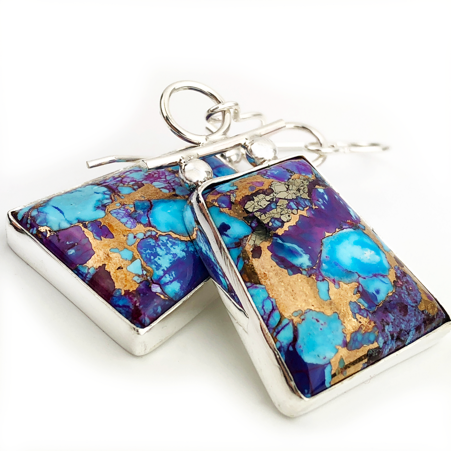 Mohave purple turquoise earrings with sterling silver by Jim Hayes