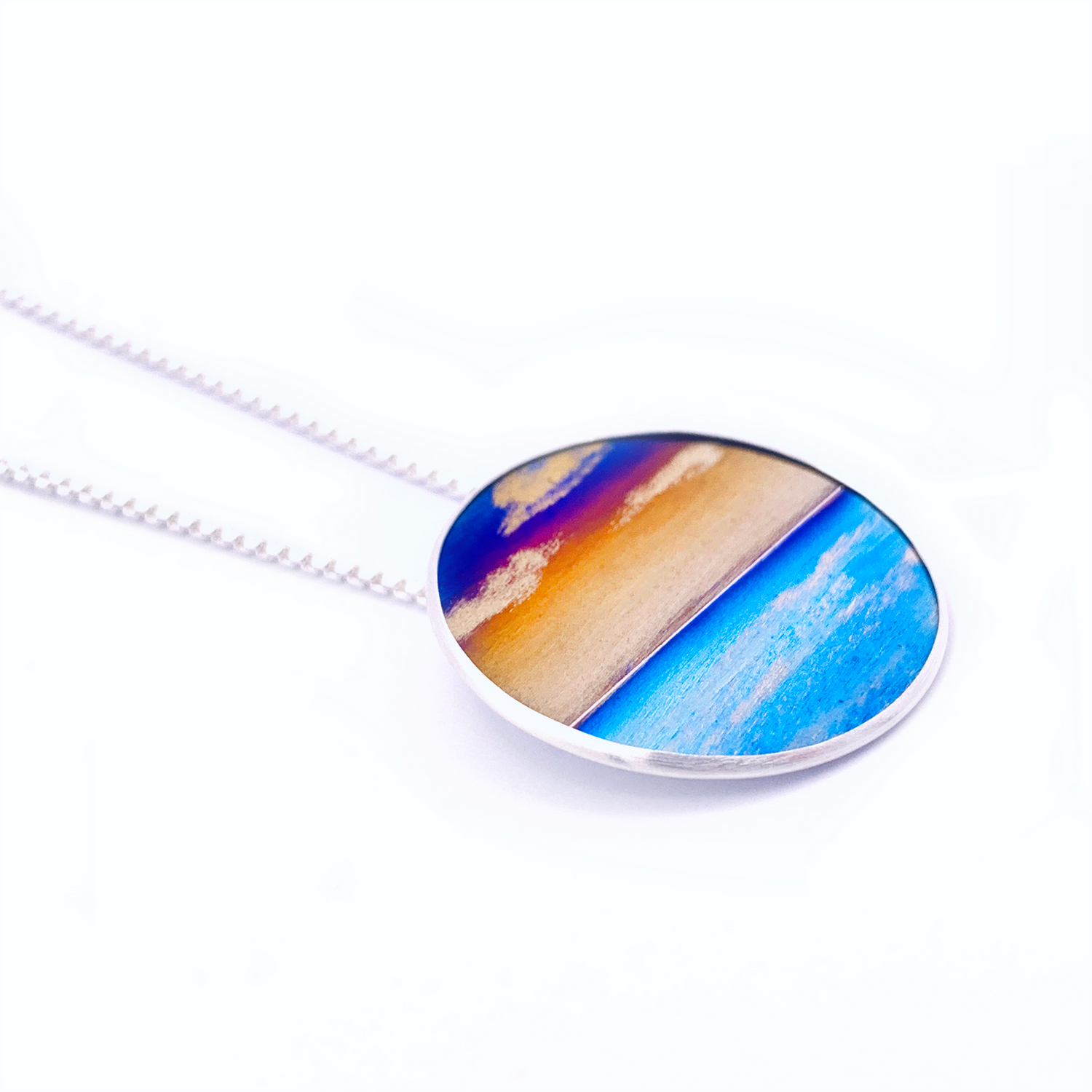 Kenneth Pillsworth Flame Painted Titanium Necklace with Round Pendant