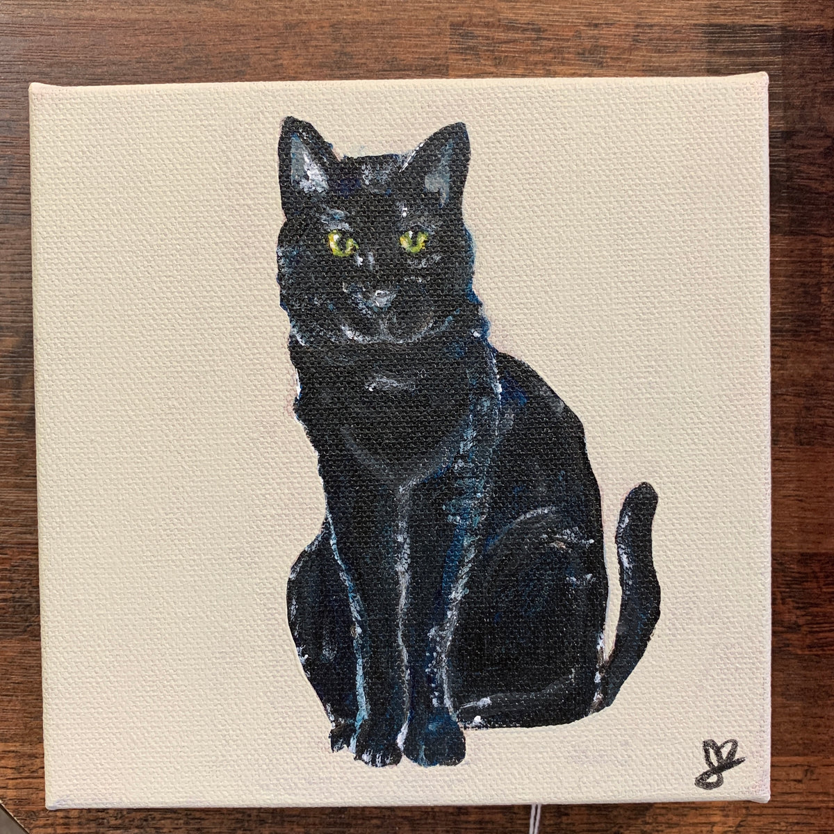 Jordan Bruce "Black Cat On Beige" Acrylic Painting