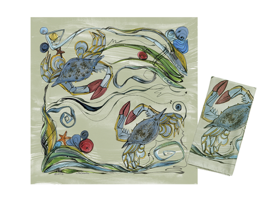 Clay Born Pottery & Textiles Pair of Cloth Napkins Crab