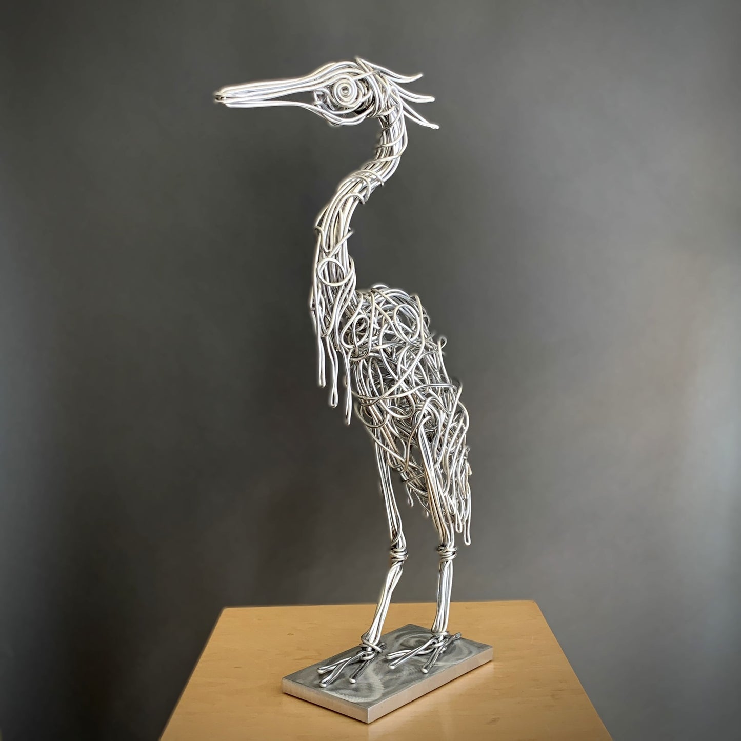 Drawn Metal Wire Heron, Silver