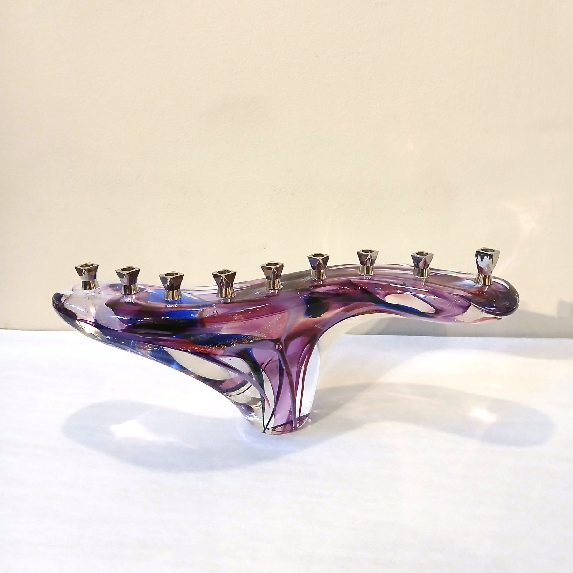 Goldhagen Art Glass Shin Menorah in Purples
