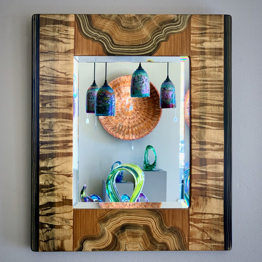 Grant-Noren Ripple Burl Mirror, Beveled Glass