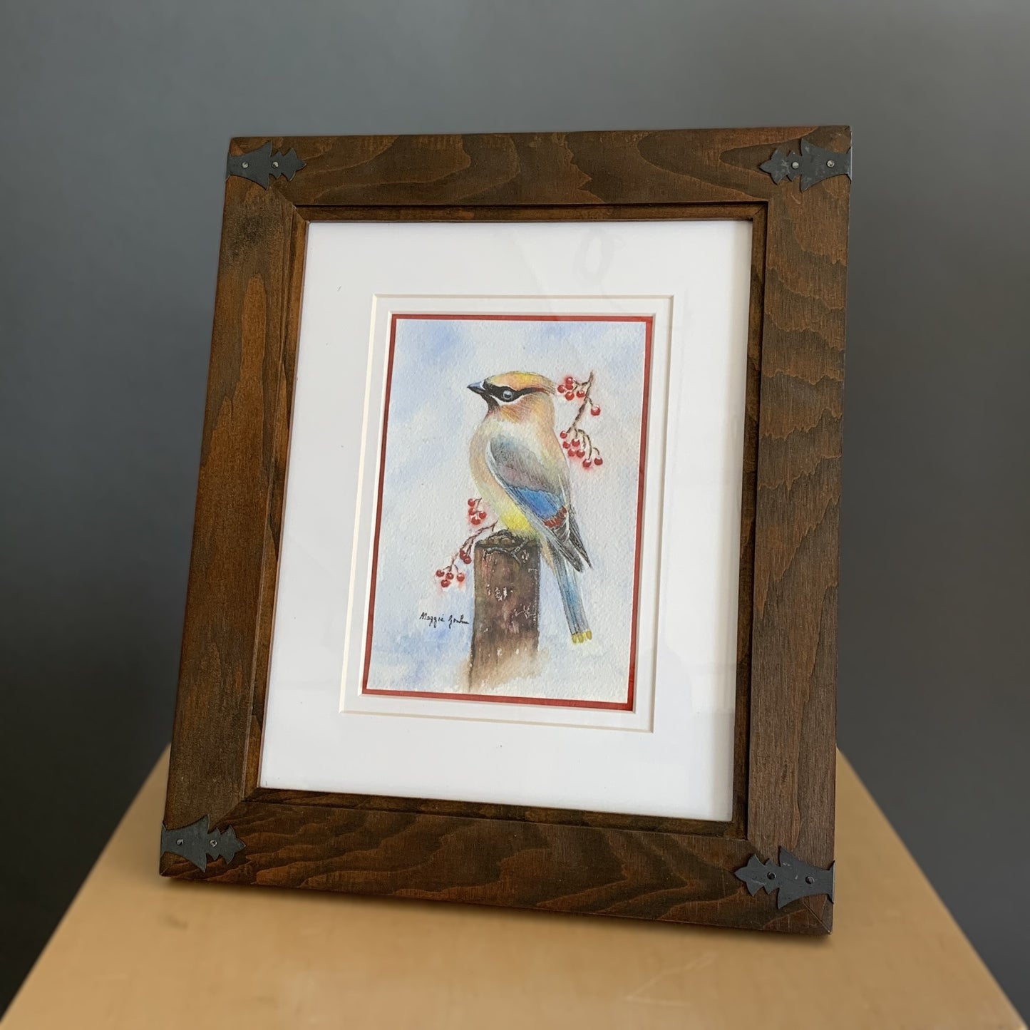 Maggie Graham "Cedar Wax Wing" Framed Watercolor