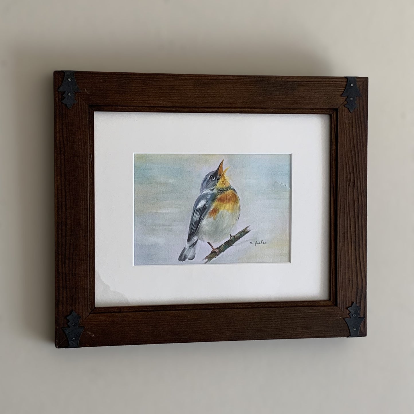 Maggie Graham "Yellow Breast Finch" Framed Watercolor