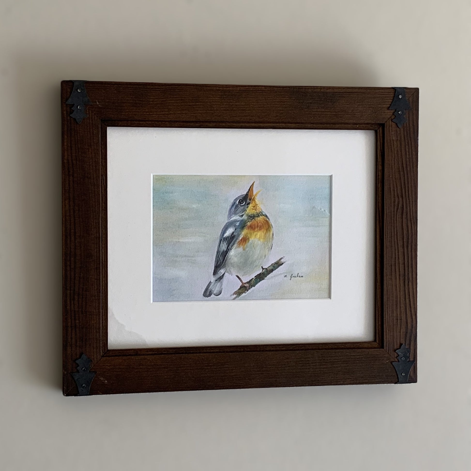 Maggie Graham "Yellow Breast Finch" Framed Watercolor