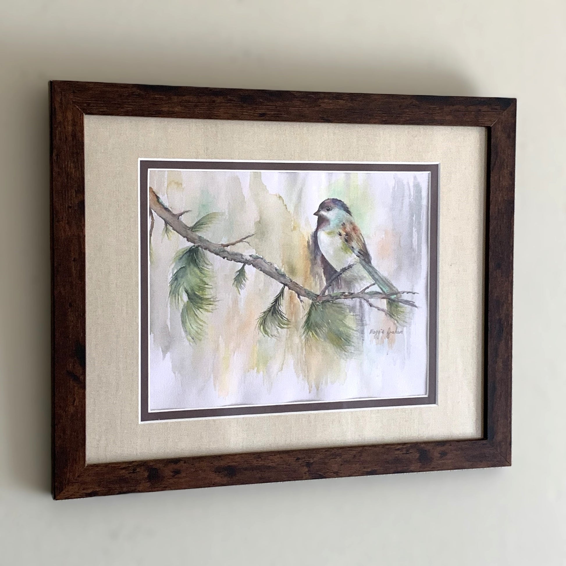 Maggie Graham "Bird On Tree Branch" Framed Watercolor