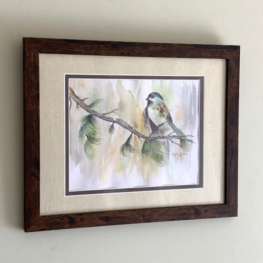 Maggie Graham "Bird On Tree Branch" Framed Watercolor