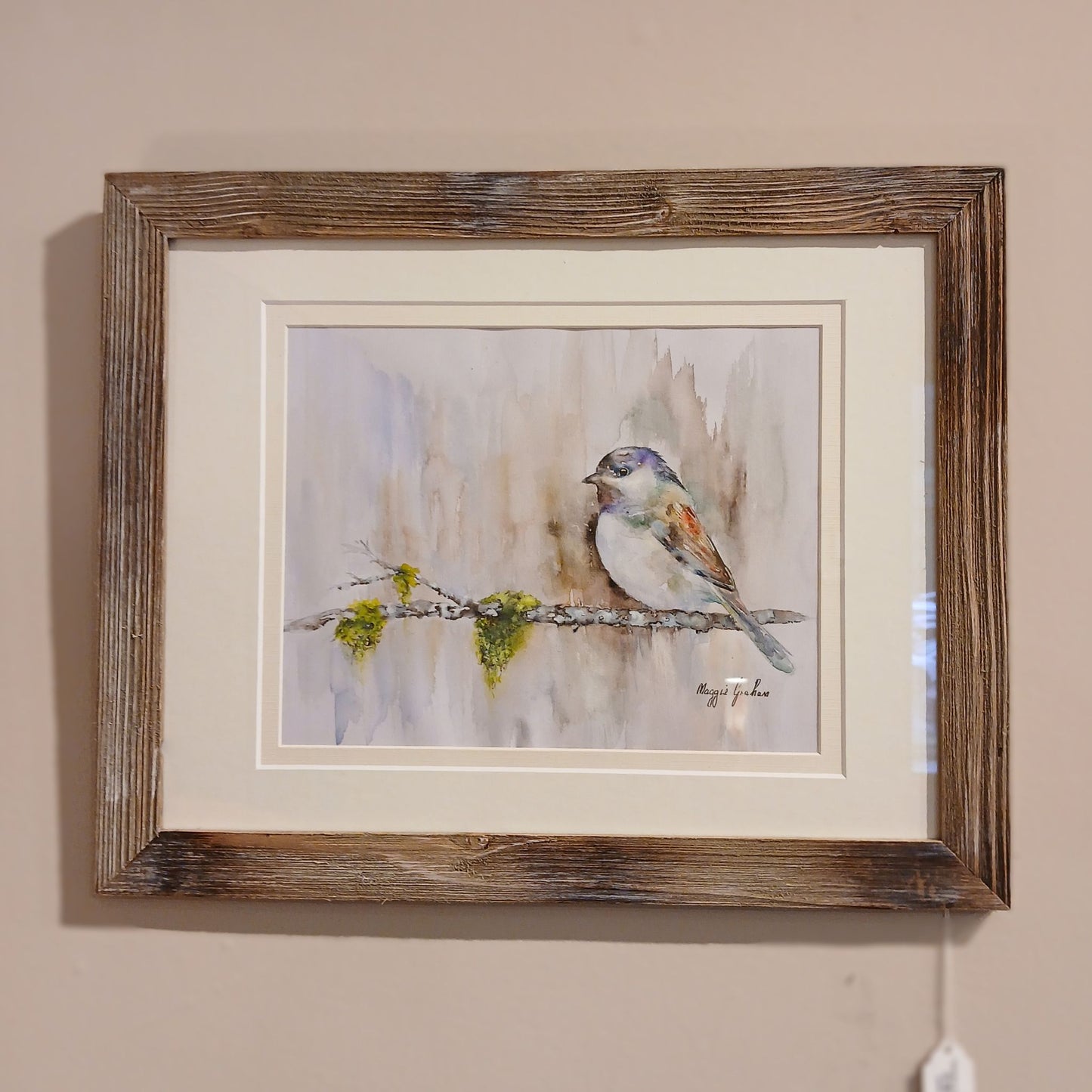 Maggie Graham "Chickadee with Moss" Framed Watercolor