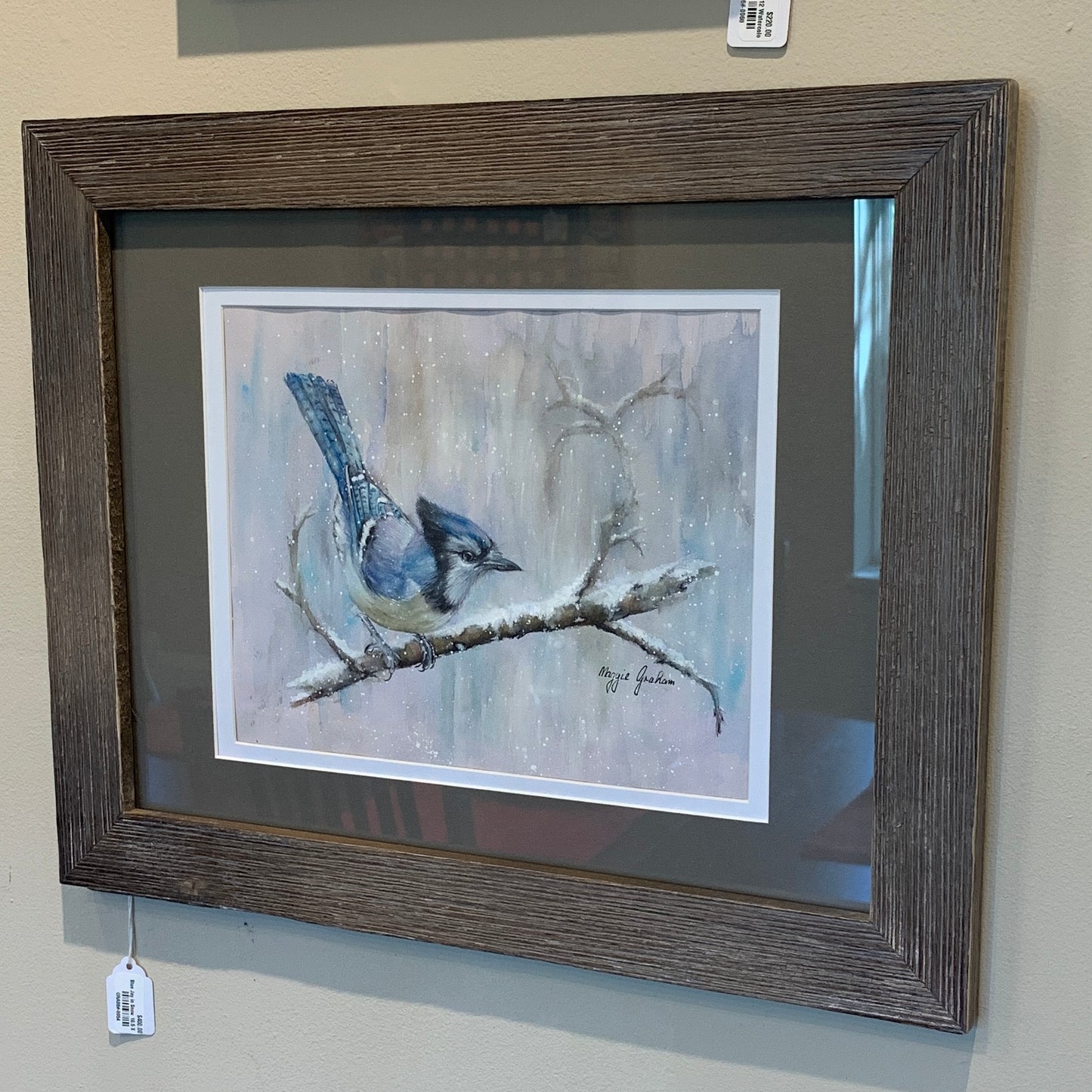 Maggie Graham "Blue Jay in Snow" Framed Watercolor