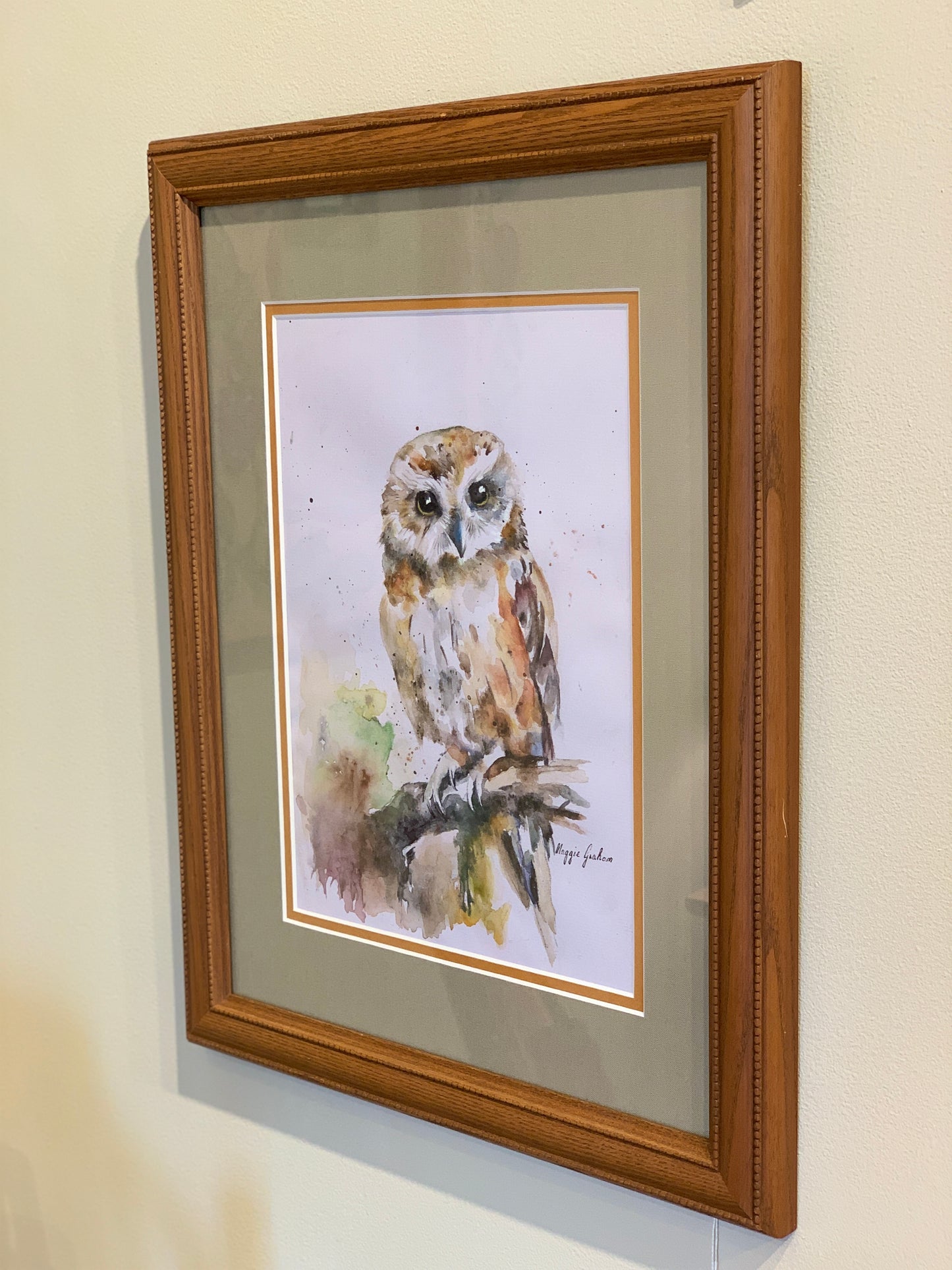 >Maggie Graham "Contemorary Owl #1" Framed Watercolor
