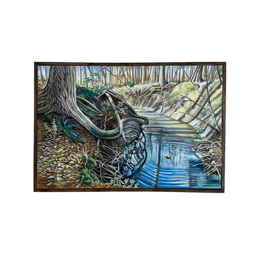 Susan Heckler "Leaf and Ripples" Framed Oil Painting