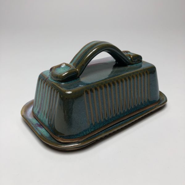 Salvaterra Pottery Covered Butter Dish Green