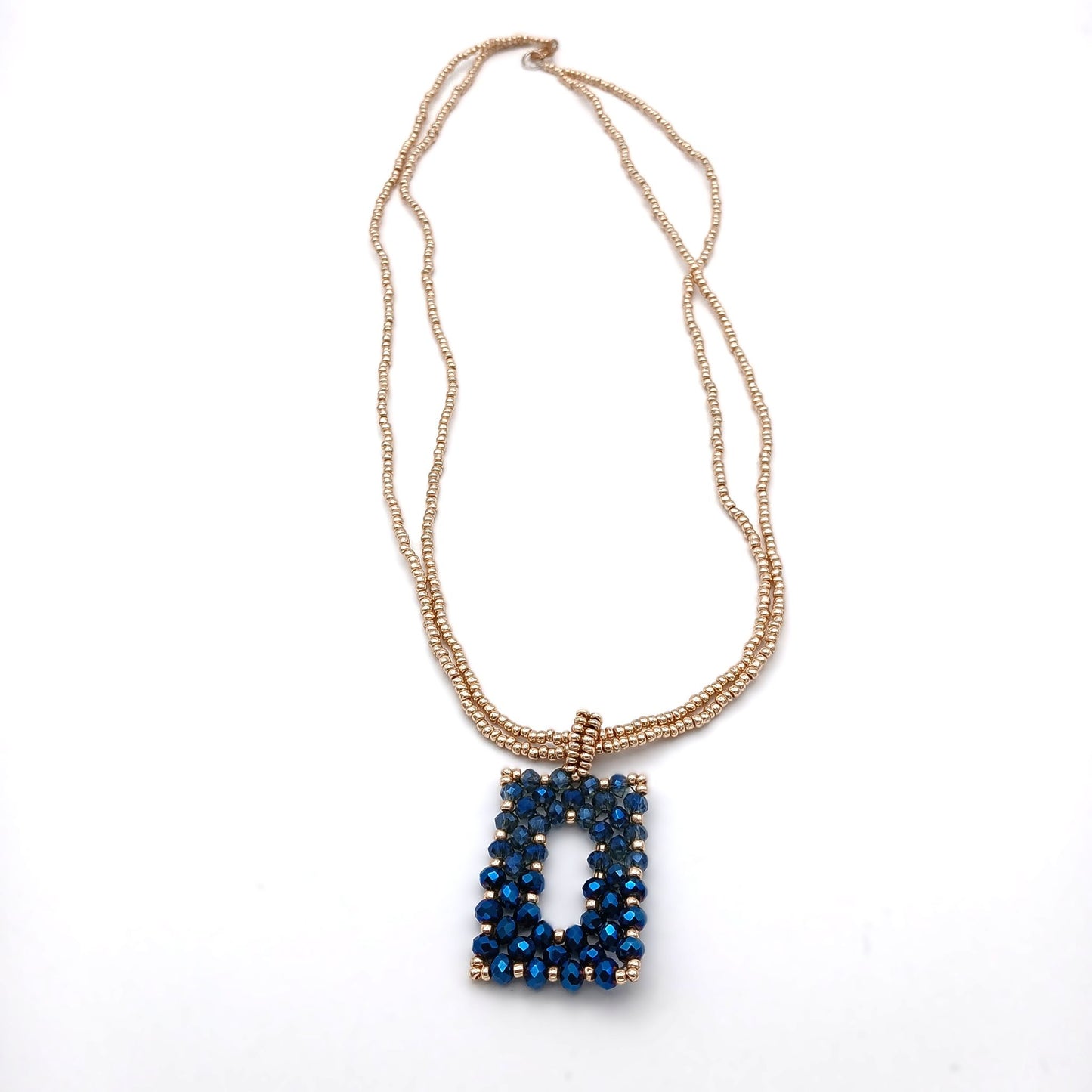Vita Schneider Beaded Necklace, Blue Crystal Rectangle