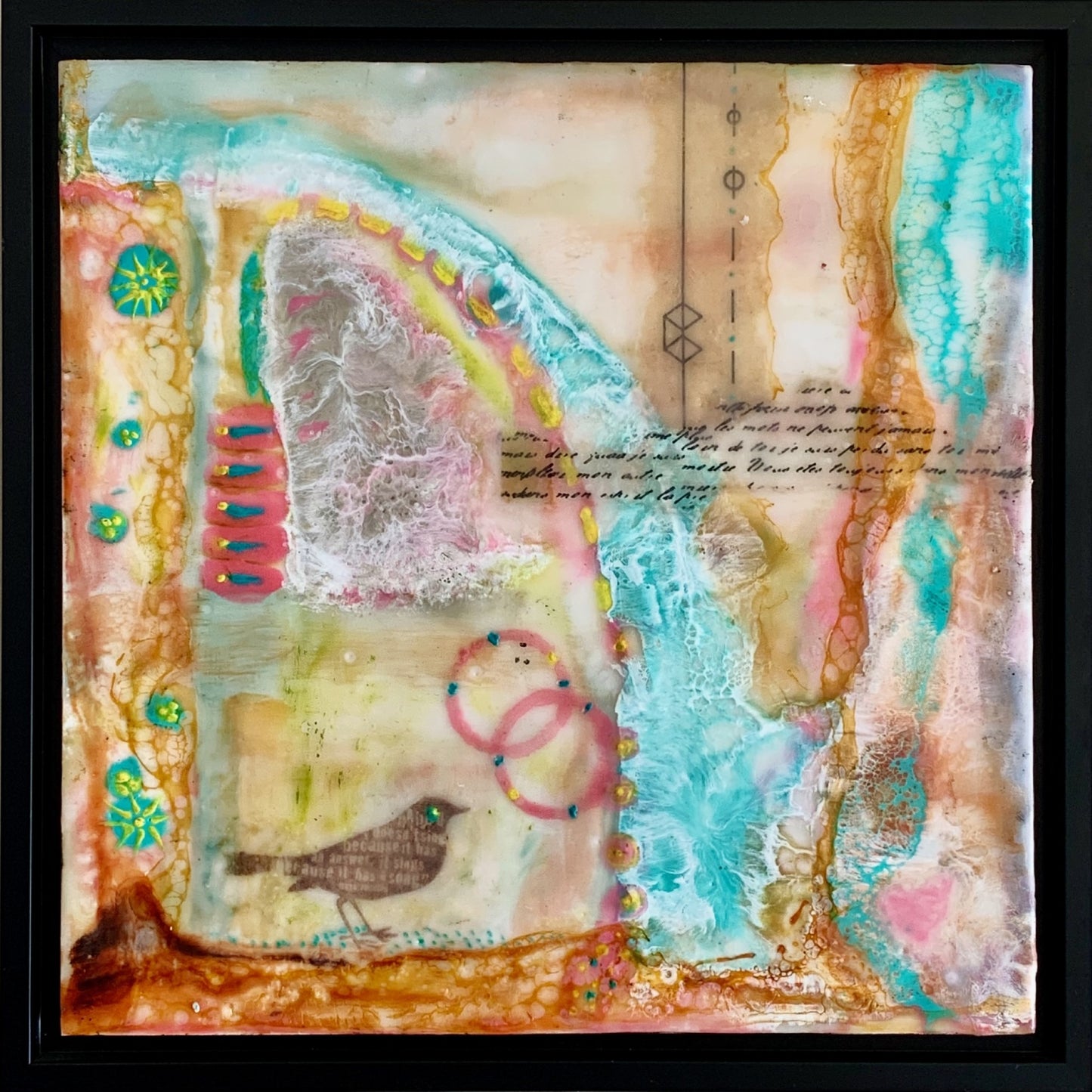 t. e. siewert "A LittlebirdieToldMe" Framed Encaustic