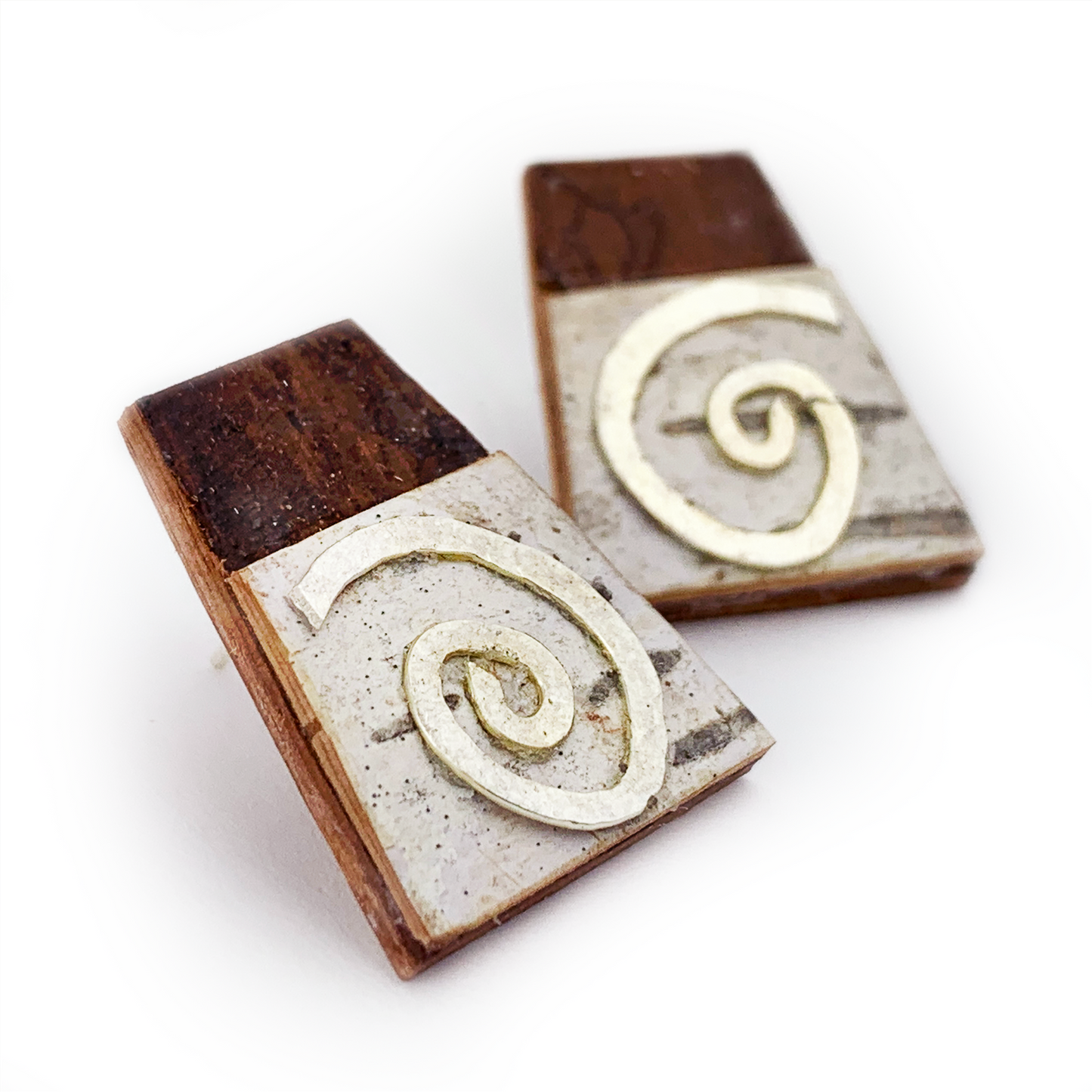 Tessoro Birch Bark and Spiral Post Earrings