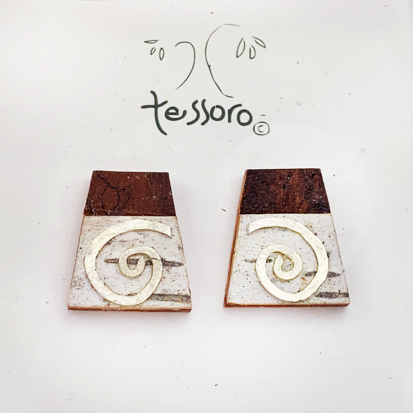 Tessoro Birch Bark and Spiral Post Earrings
