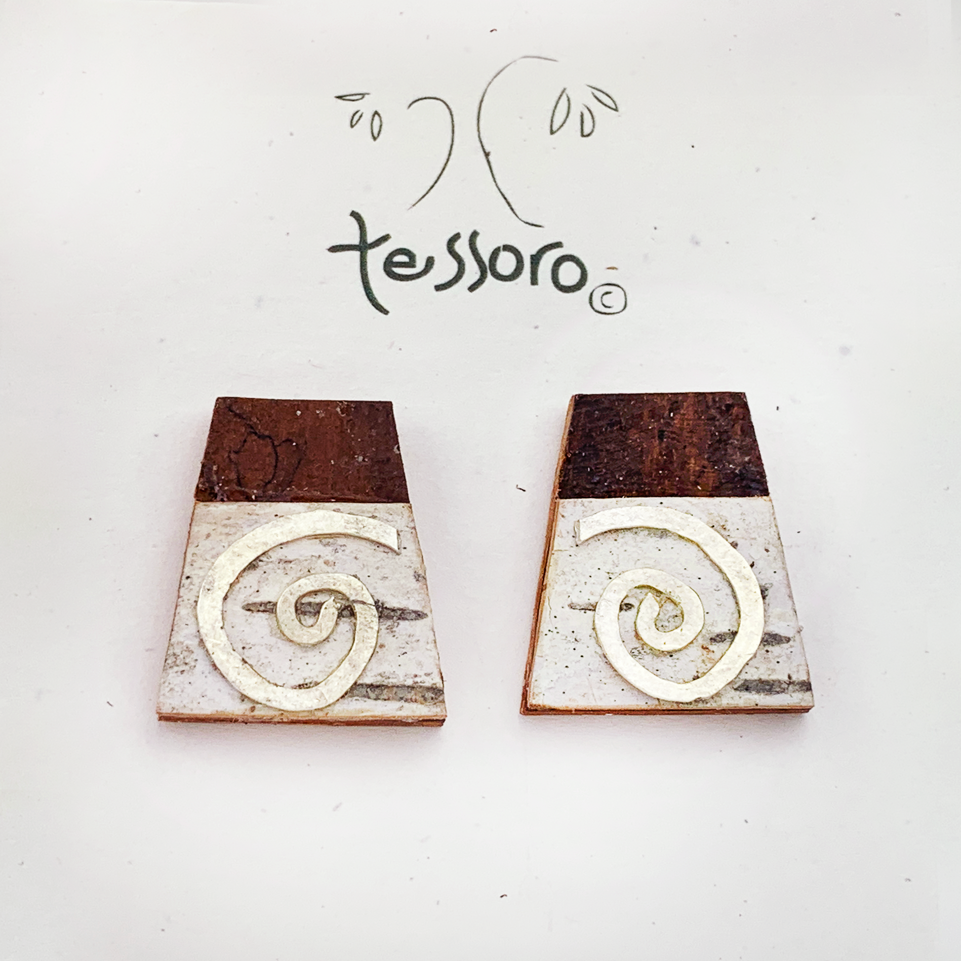 Tessoro Birch Bark and Spiral Post Earrings