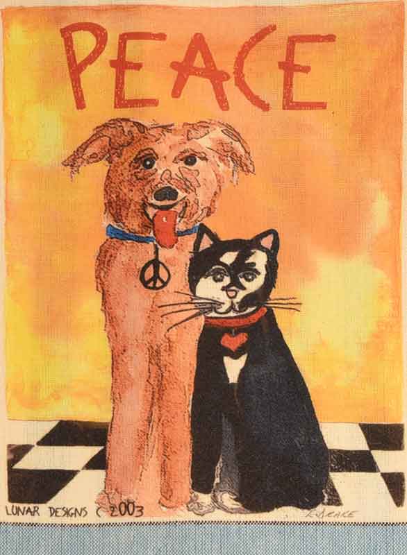 Lunar Designs Kitchen Towel #028 "Peace Dog Cat"