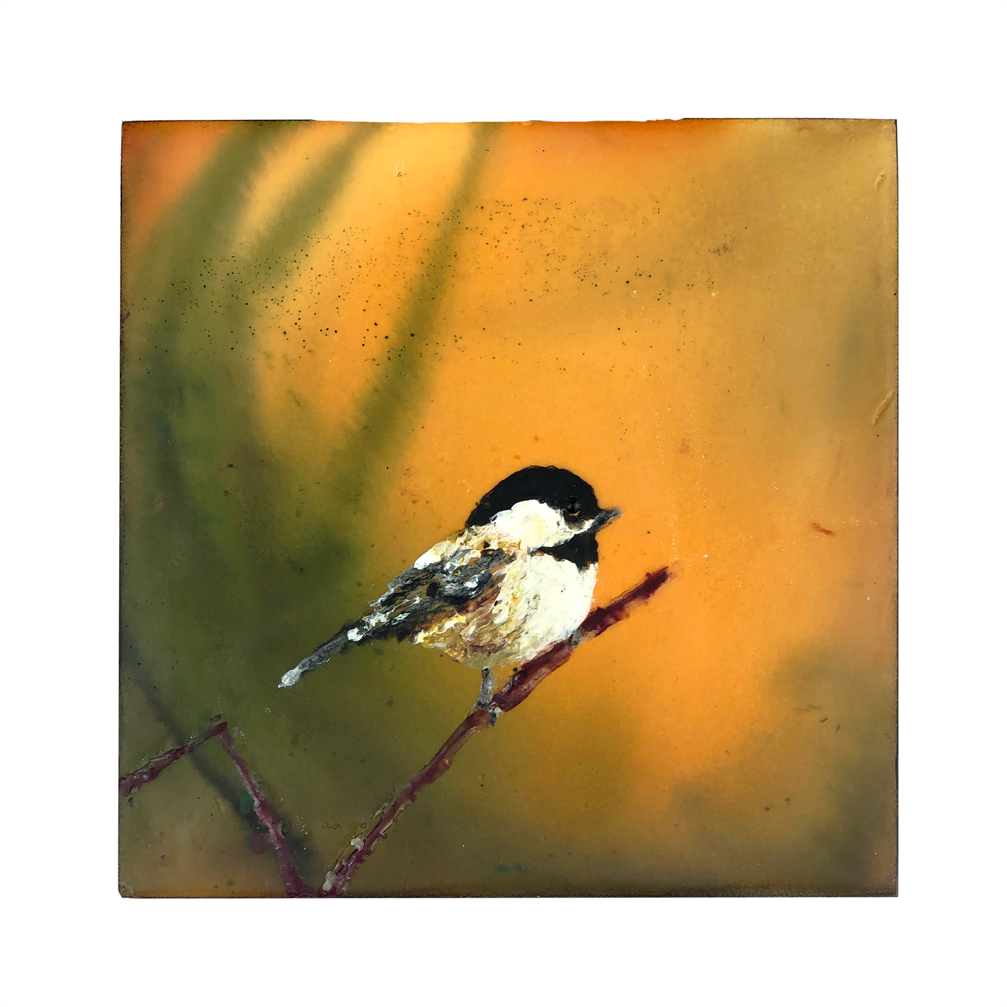 Nadine Koski Encaustic "Chickadee On Brown"