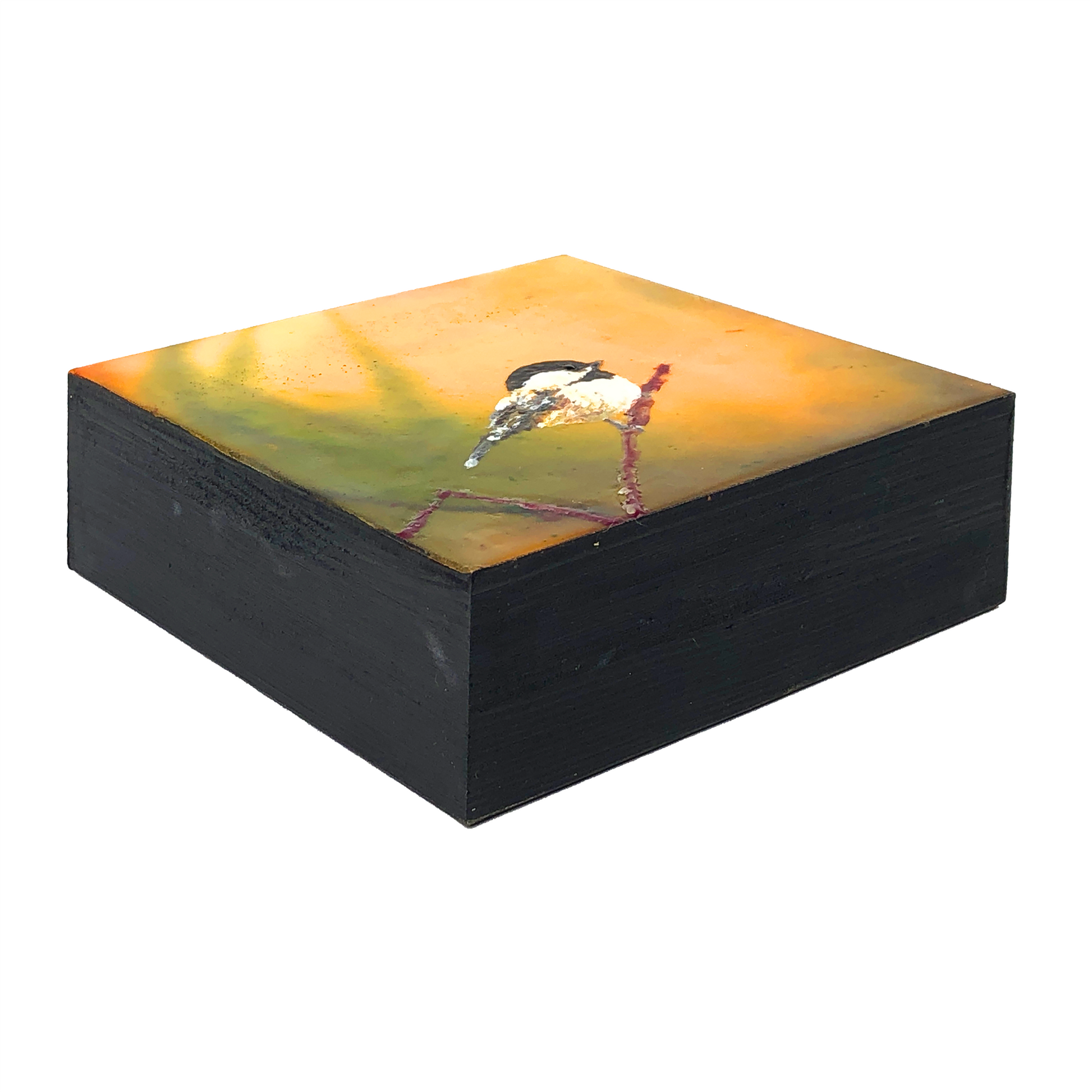 Nadine Koski Encaustic "Chickadee On Brown"