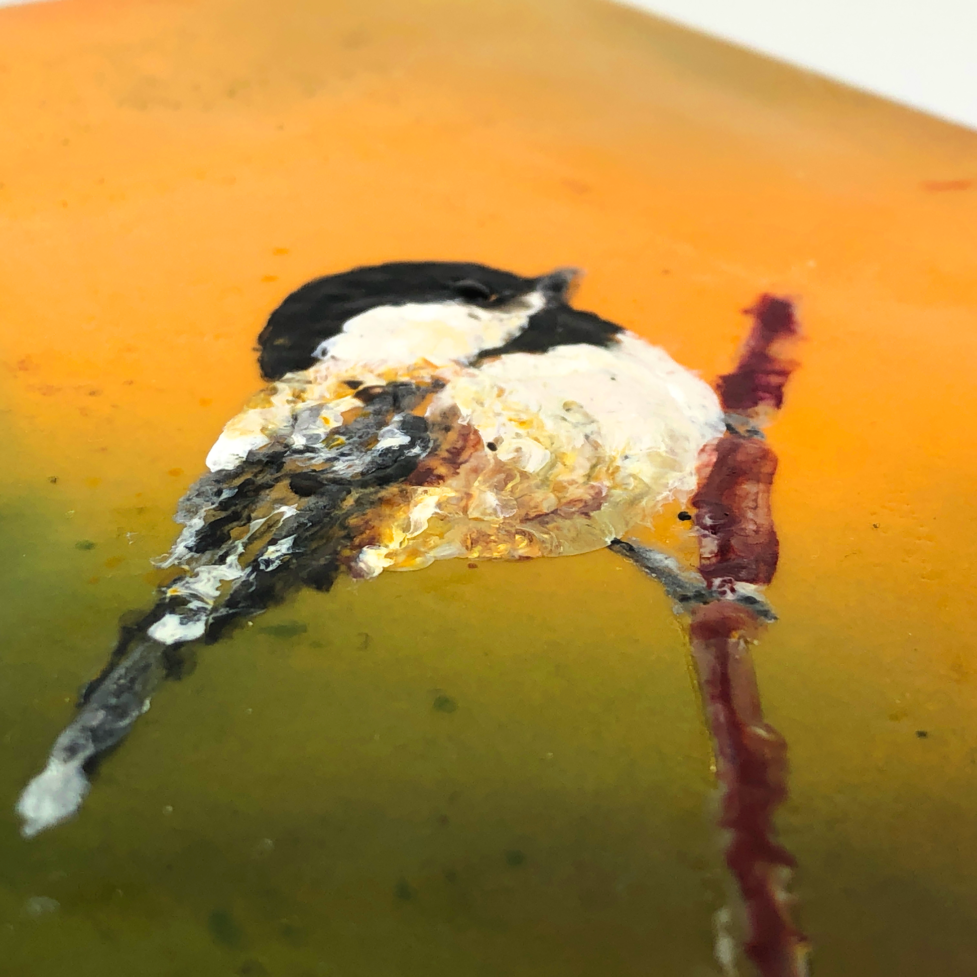 Nadine Koski Encaustic "Chickadee On Brown"