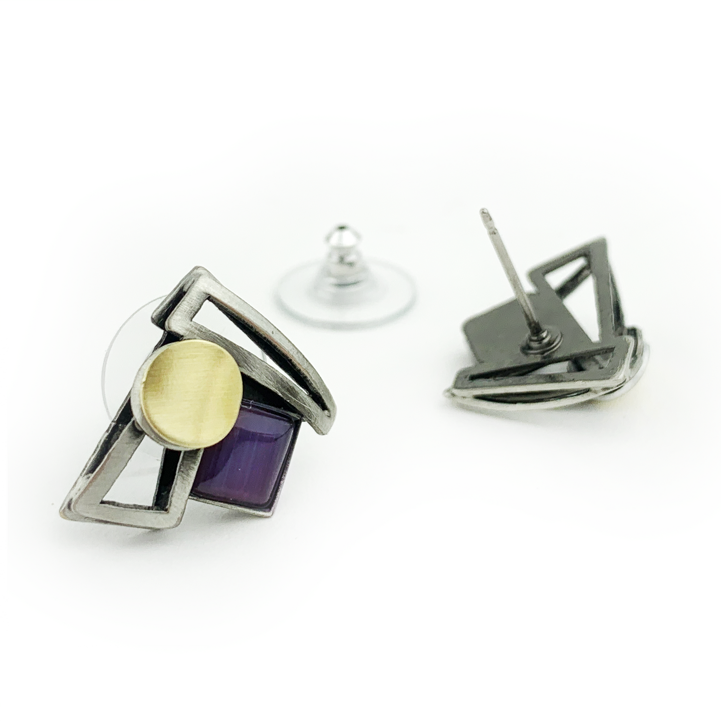 Crono Design, Post Earrings With Purple Stone