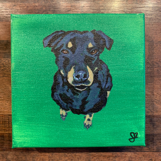 Jordan Bruce "Rotweiler On Green" Acrylic Painting