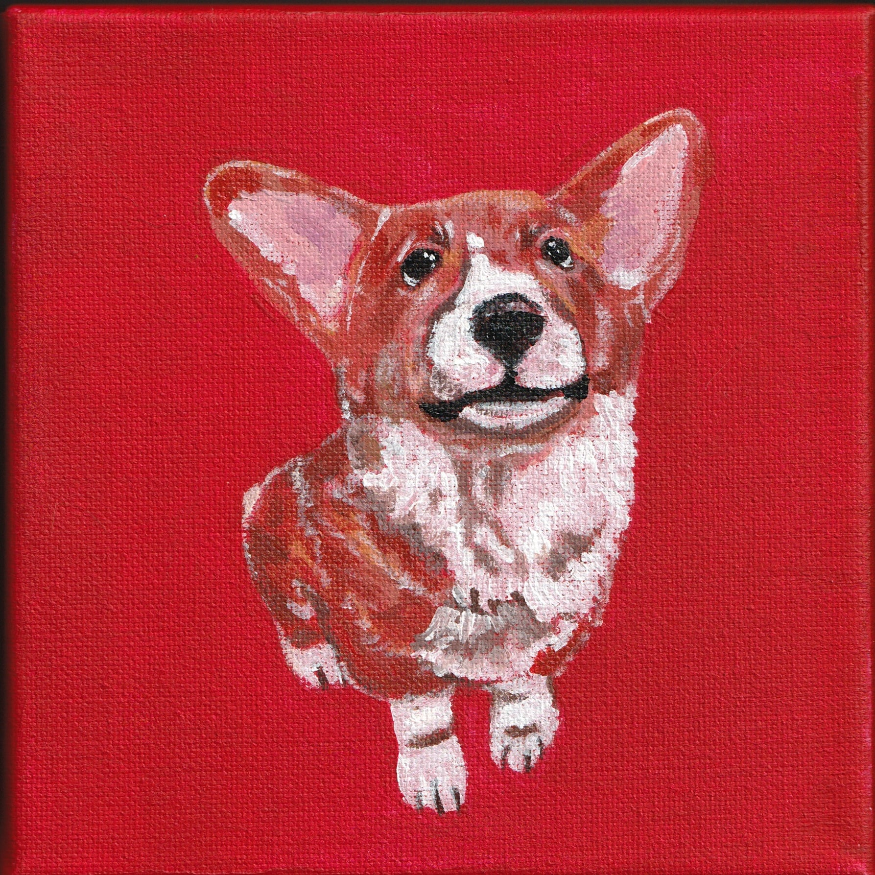 Jordan Bruce "Corgi On Red" Acrylic Painting