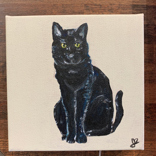 Jordan Bruce "Black Cat On Beige" Acrylic Painting