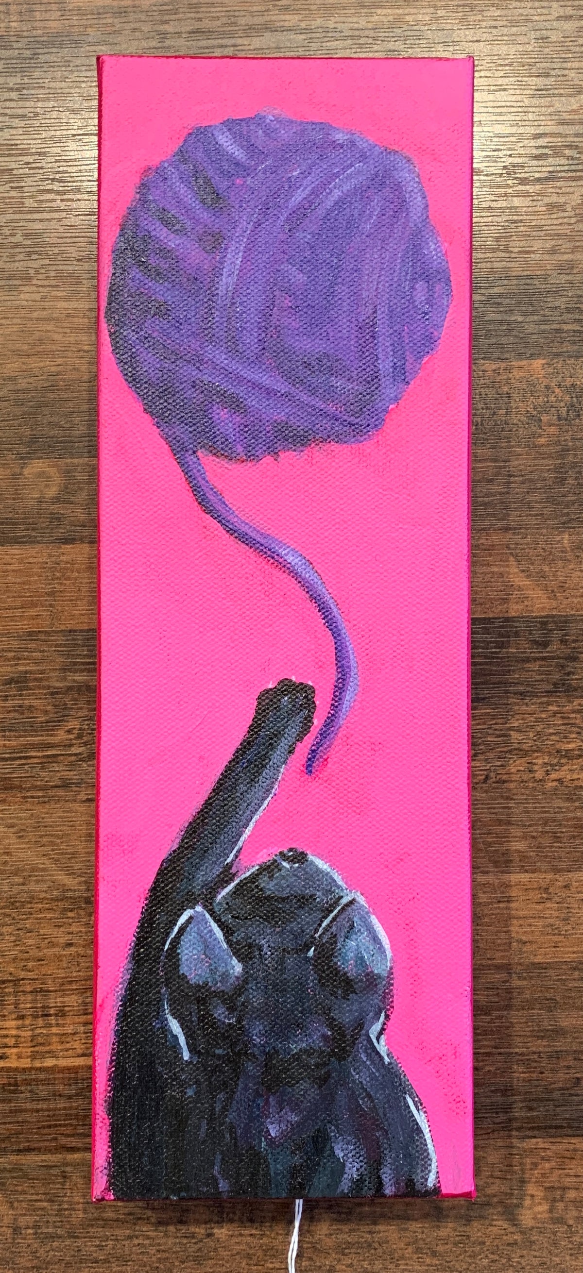 Jordan Bruce "Black Cat and Yarn" Acrylic Painting