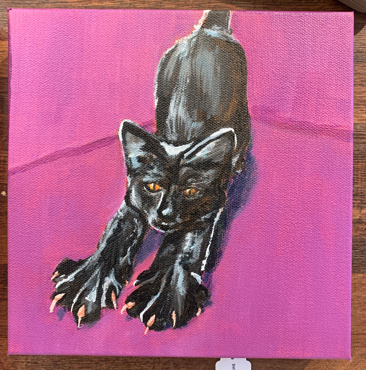 Jordan Bruce "Stretching Cat" Acrylic Painting