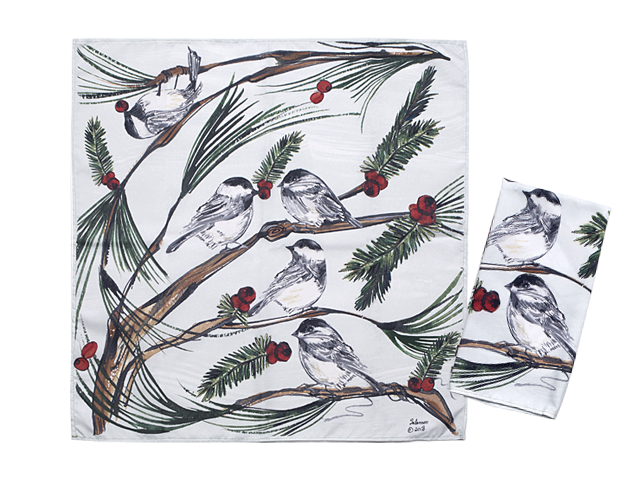 Clay Born Pottery & Textiles Pair of Cloth Napkins Chickadee