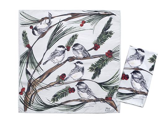 Clay Born Pottery & Textiles Pair of Cloth Napkins Chickadee