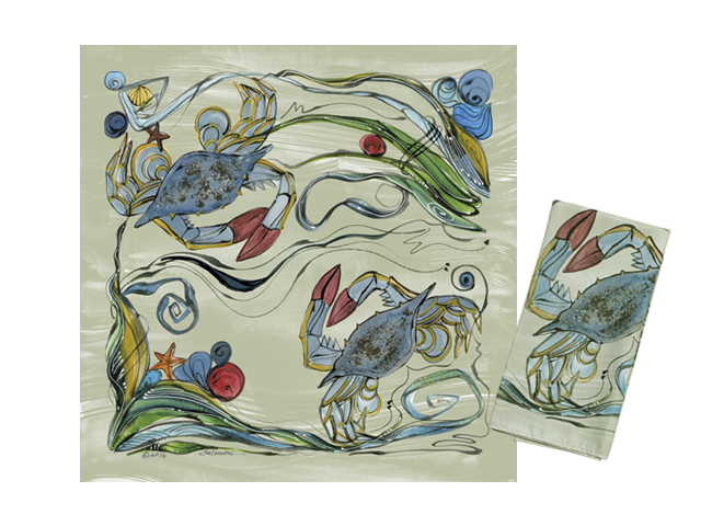 Clay Born Pottery & Textiles Pair of Cloth Napkins Crab