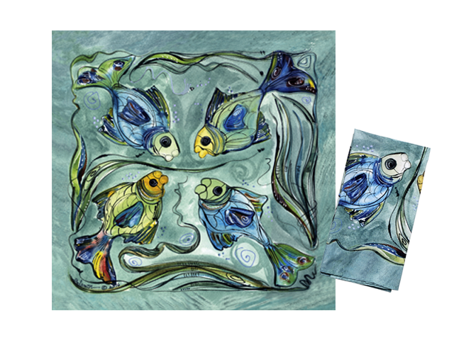 Clay Born Pottery & Textiles Pair of Cloth Napkins Fish