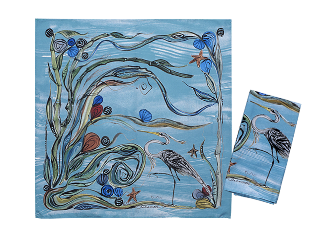 Clay Born Pottery & Textiles Pair of Cloth Napkins Heron