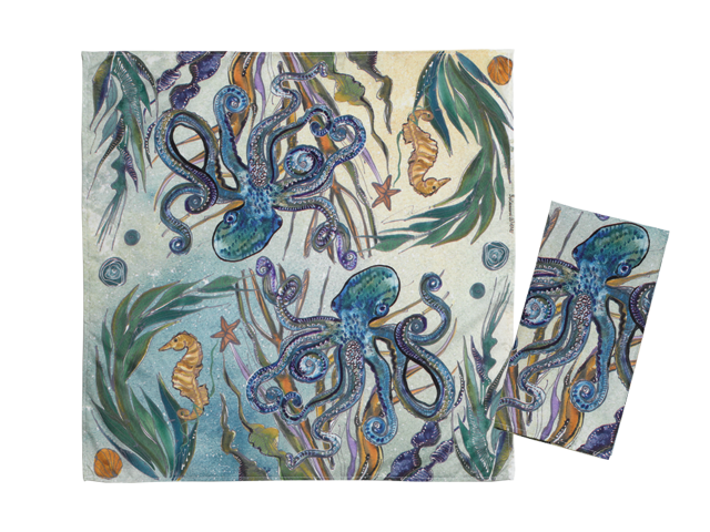 Clay Born Pottery & Textiles Pair of Cloth Napkins Octopus