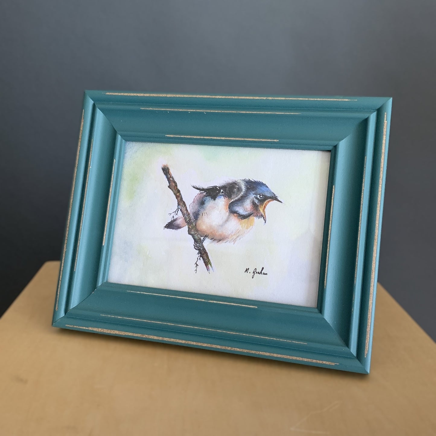 Maggie Graham "Black Bird" Framed Watercolor