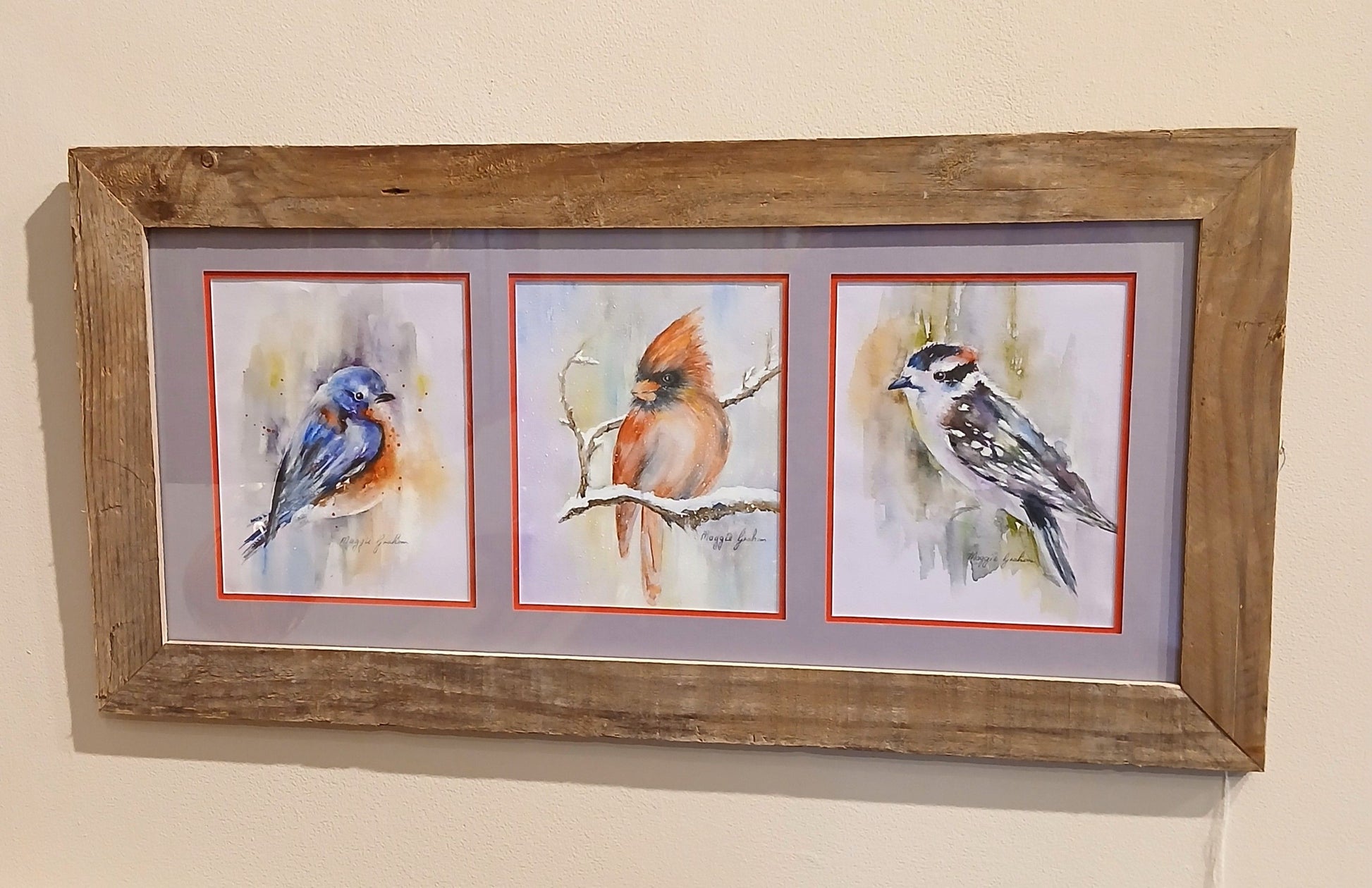 Maggie Graham "3 Birds" Framed Watercolor