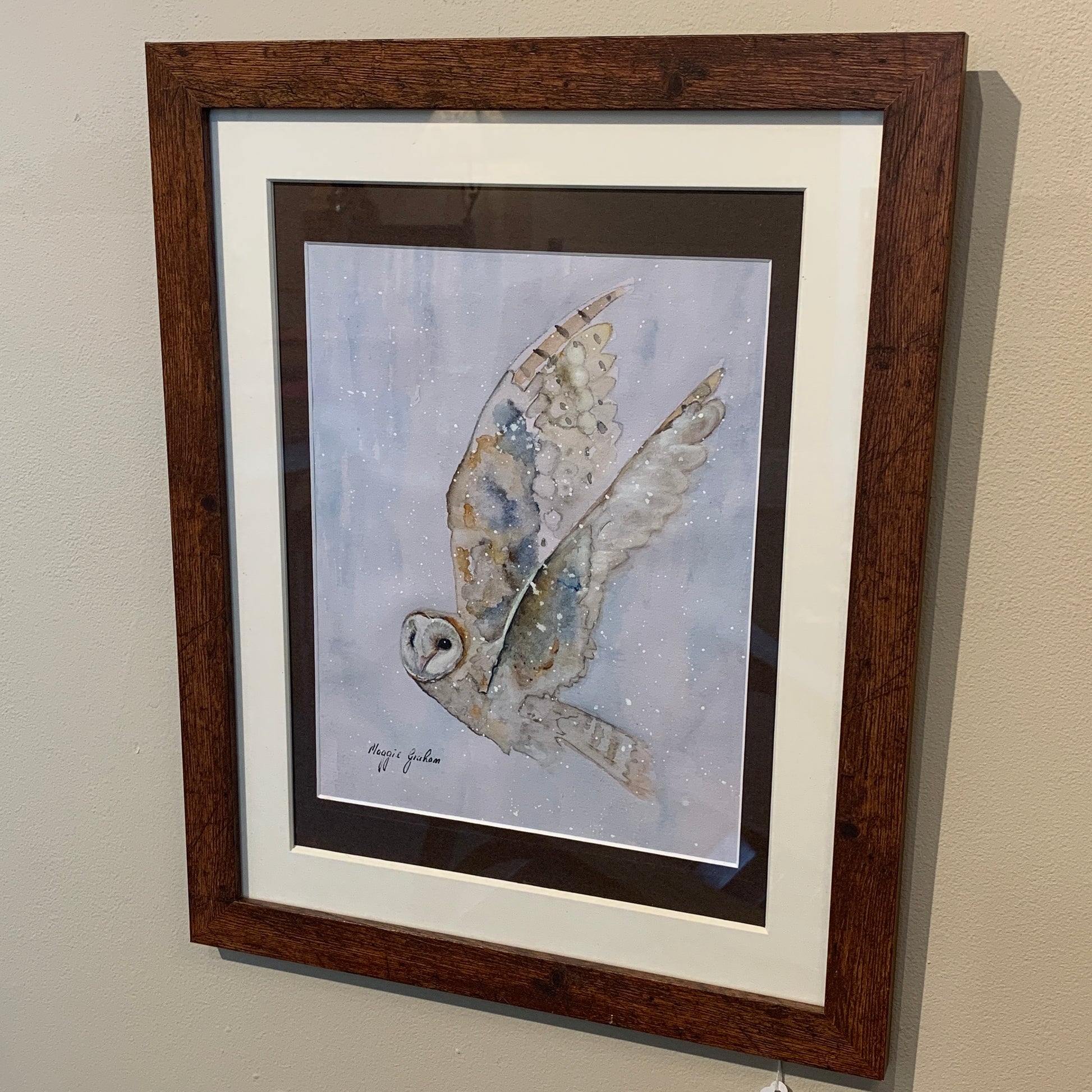 Maggie Graham "Barn Owl in Flight" Framed Watercolor