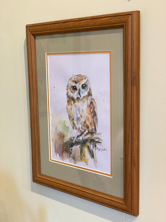>Maggie Graham "Contemorary Owl #1" Framed Watercolor