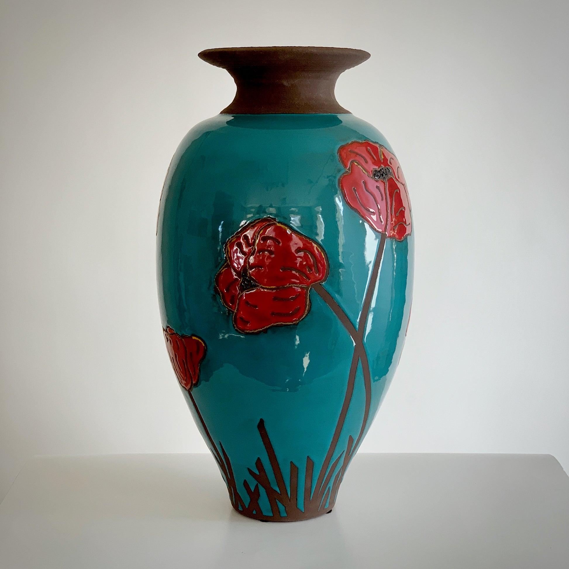 Three Trees Pottery Red Flower Vase