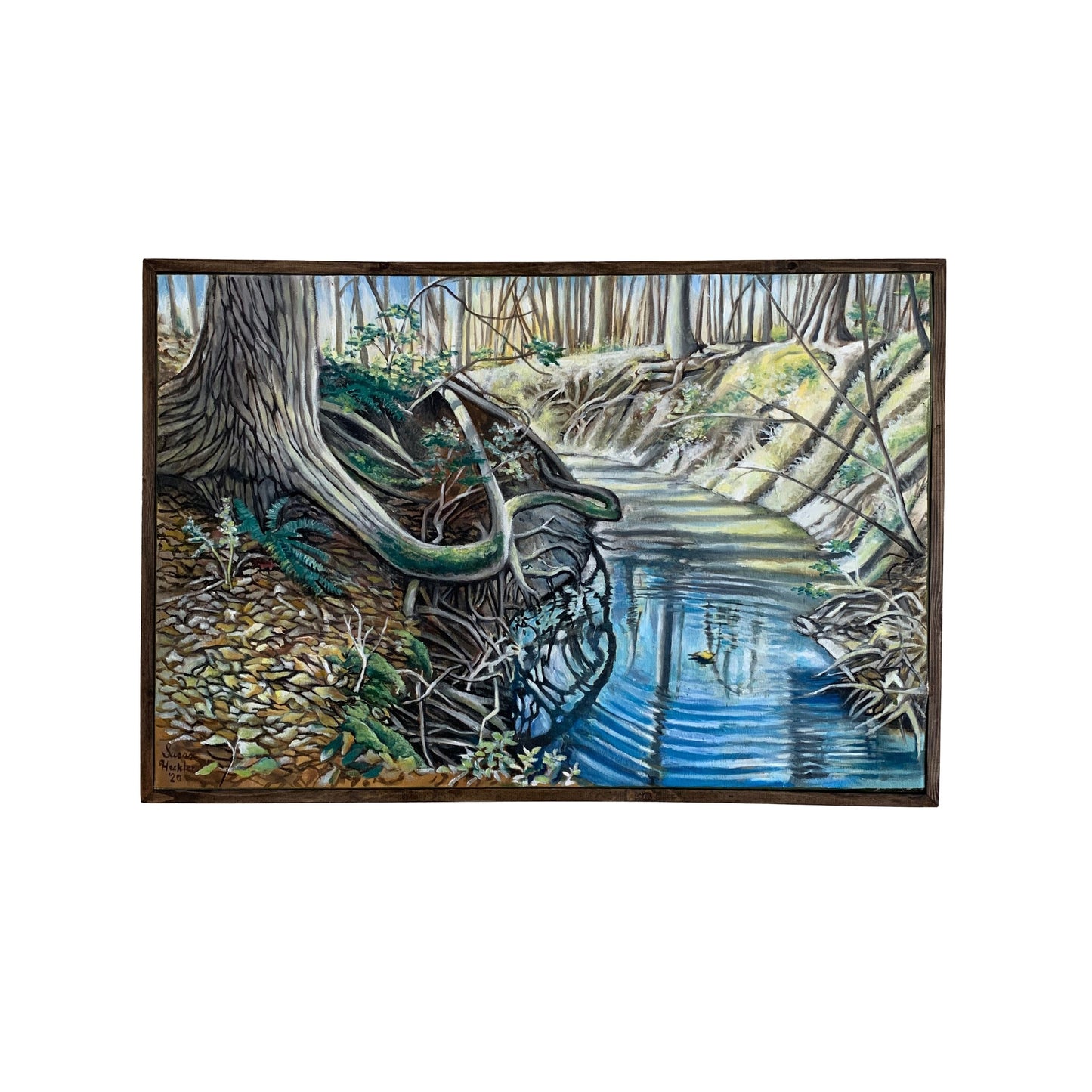 Susan Heckler "Leaf and Ripples" Framed Oil Painting