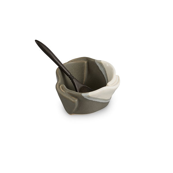 Tiny Pot (w/Tiny Spoon) Grey & White