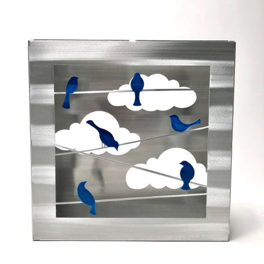 Metal Petal Art "Blue Birds On A Wire" Box