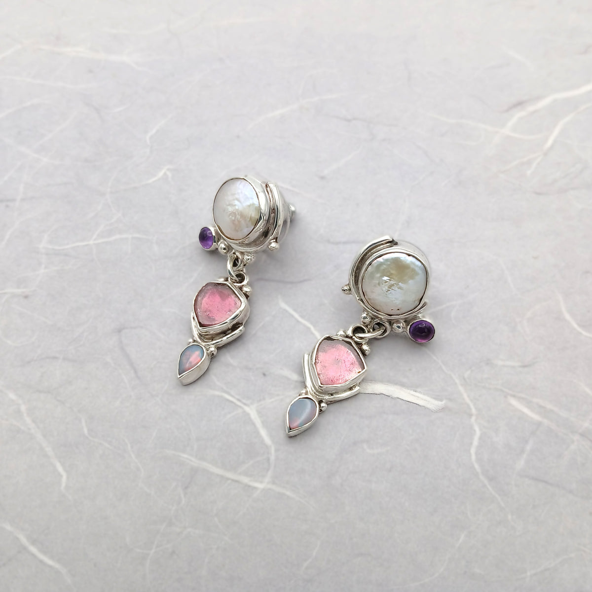 Katherine Palmer Pearl and Tourmaline Earrings
