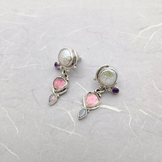 Katherine Palmer Pearl and Tourmaline Earrings