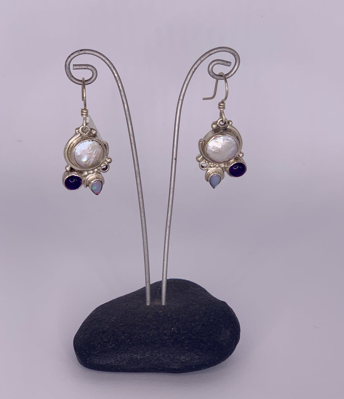 Katherine Palmer Pearl Opal and Amethyst Earrings