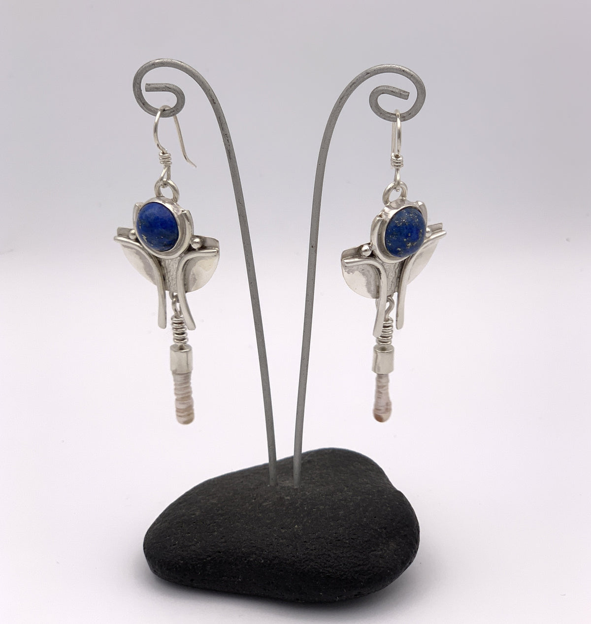 Kathering Palmer Dangling Lapis Lazuli and Pearl Earrings